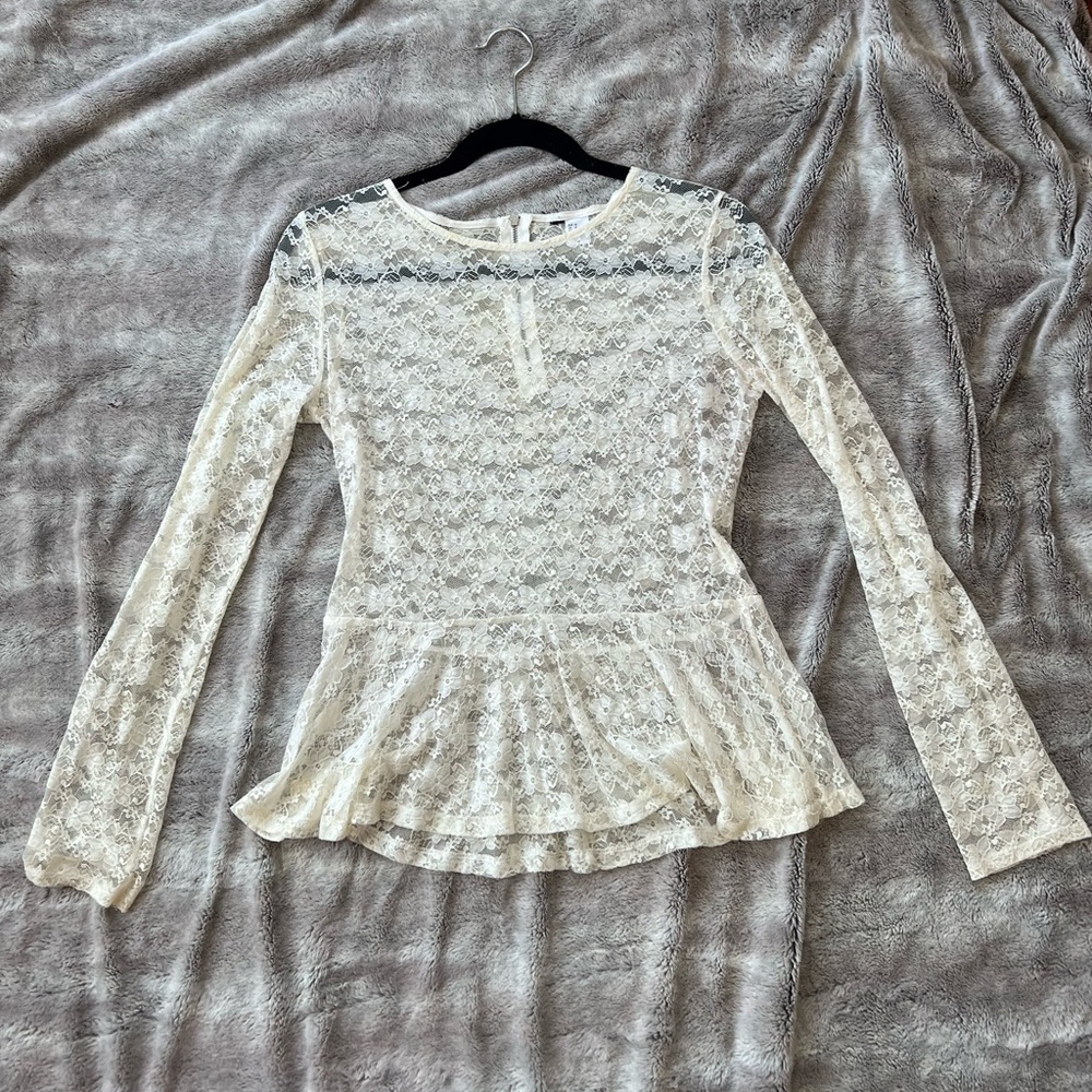Long Sleeve Lace Peplum Top